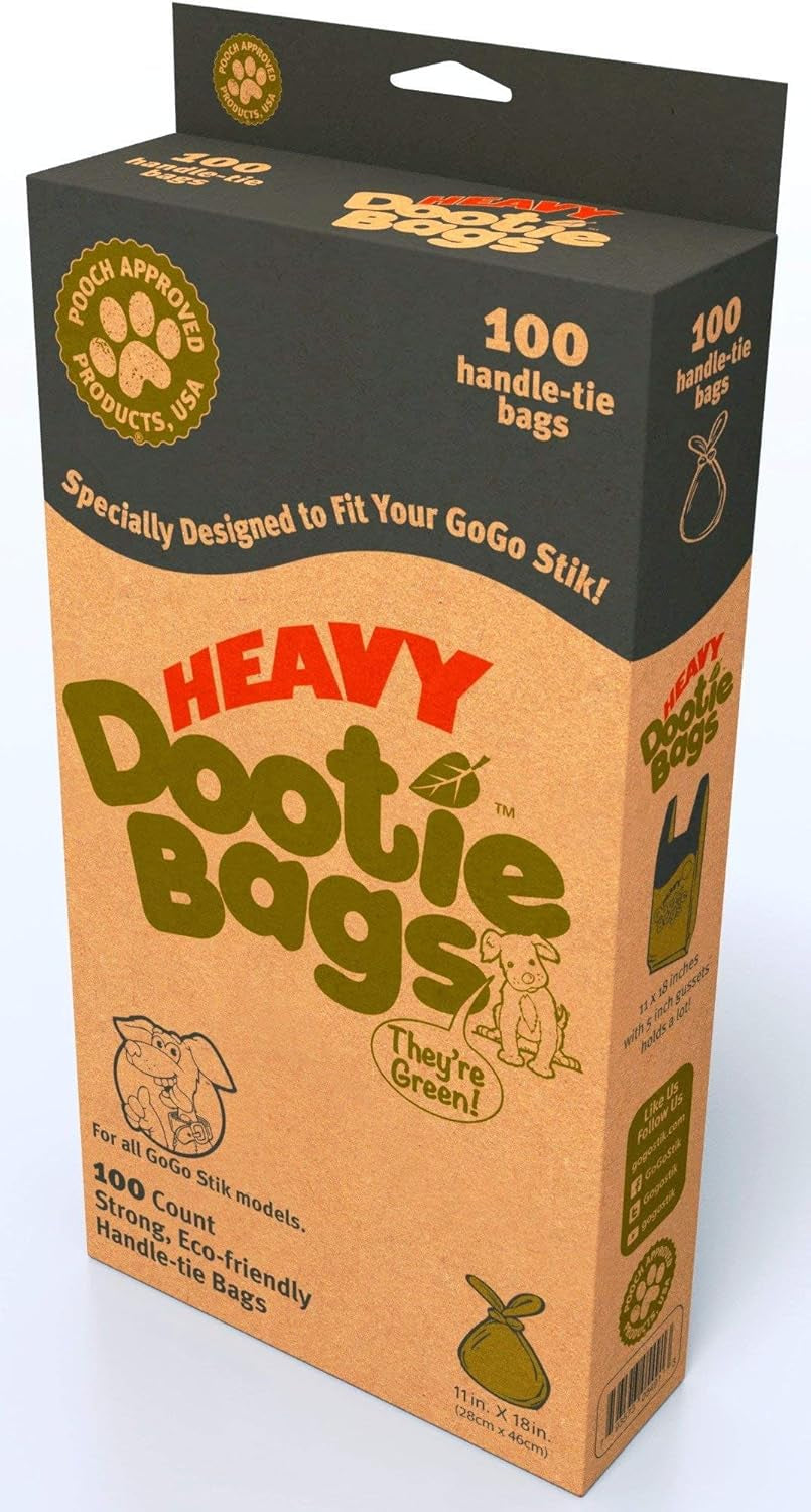 HEAVY Dootie Bags® VERY LARGE Dog and Cat Waste Poop Bags. 100 Count Strong Multi-Use, Leakproof with EZ Tie Handles and Gussets. Made with Corn Starch. Fits and Swivel Bin Pooper Scoopers.